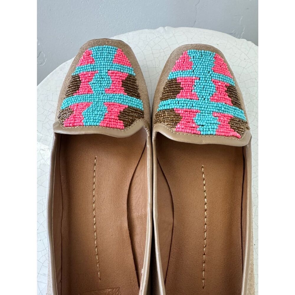 Dolce Vita Tan Suede Southwestern Beaded Turquoise Coral Colorful Loafers Size 9 - Picture 12 of 12